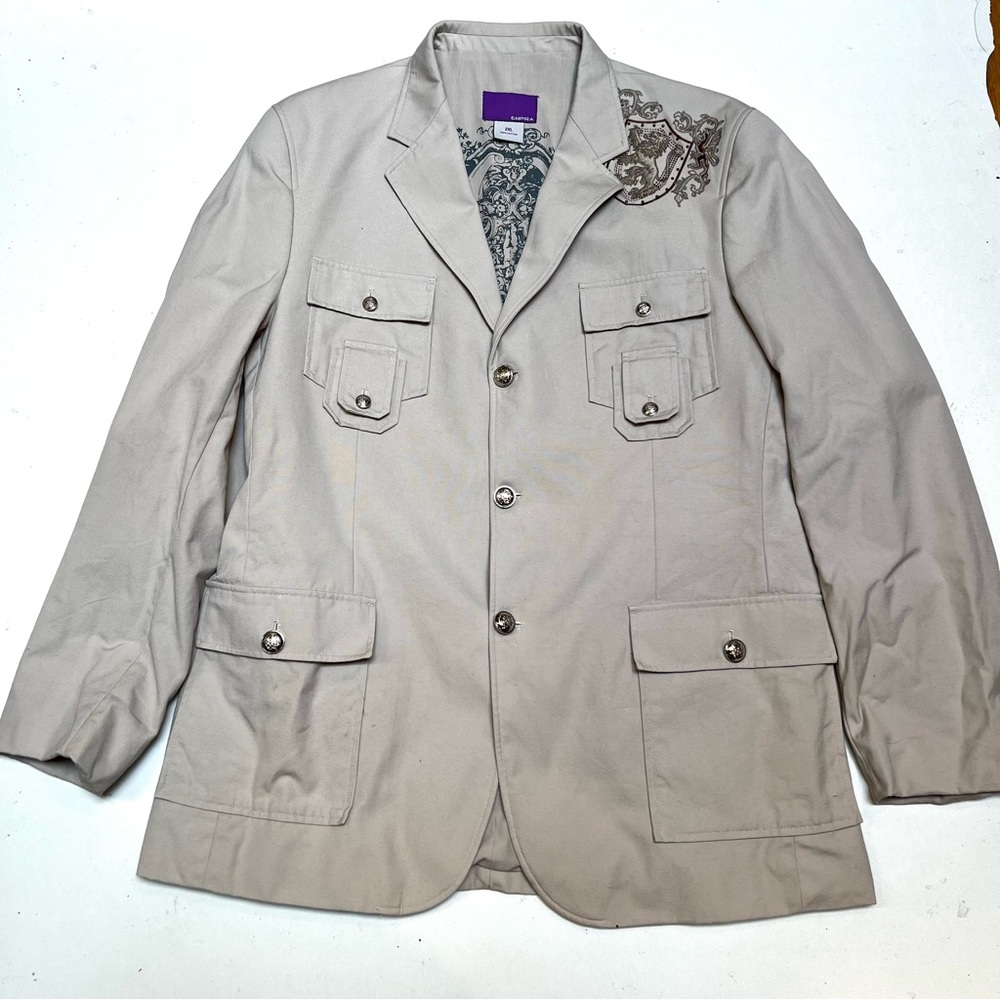 Empra Men’s Blazer.   Sz 2XL.   Light Tan w/ Brown Embroidery